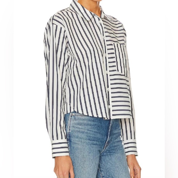 Veronica Beard Aderes Striped Button Down Shirt in Marine/Off-White size 6 EUC - Picture 2 of 10